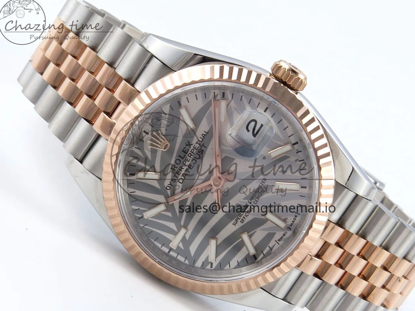 MiroTime 0408 DateJust 36 126231 EWEF Best Edition Silver Leaf Dial Stick Marker on SS RG Jubilee Bracelet A TopPick 596